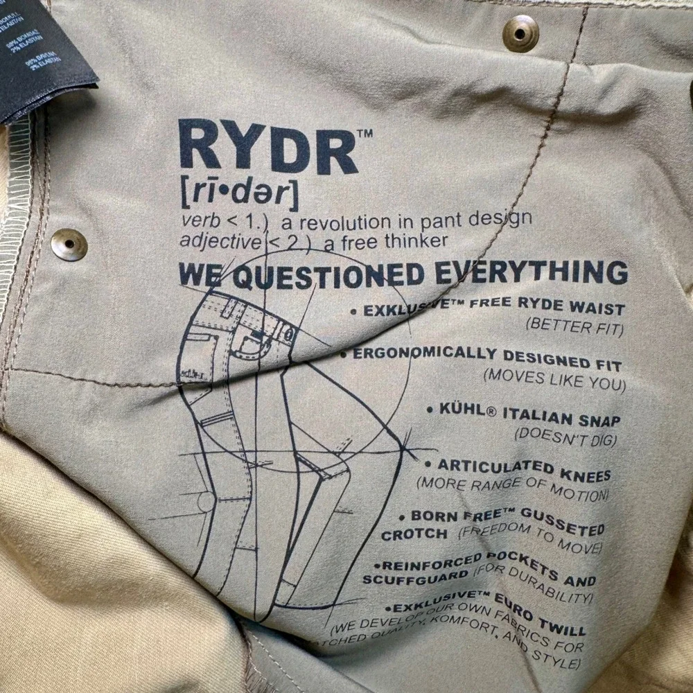 Kuhl Rydr Mens 42x32 Brown Vintage Patina Dye Rugged‎ Workwear Hiking Pants